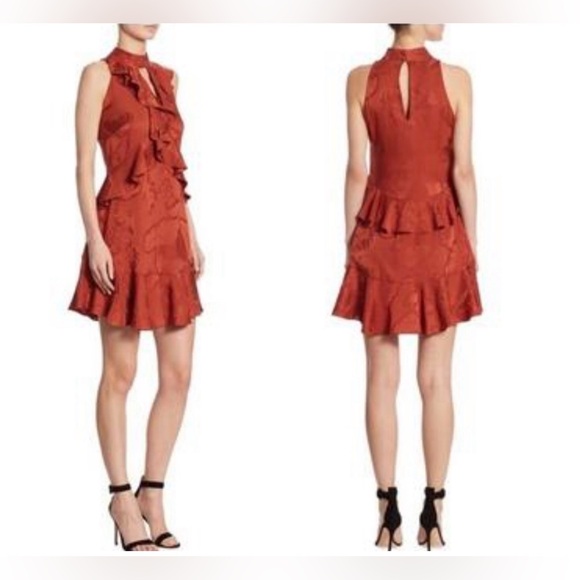 AFRM Rust Ruffle Silk Mini Dress - Picture 1 of 10